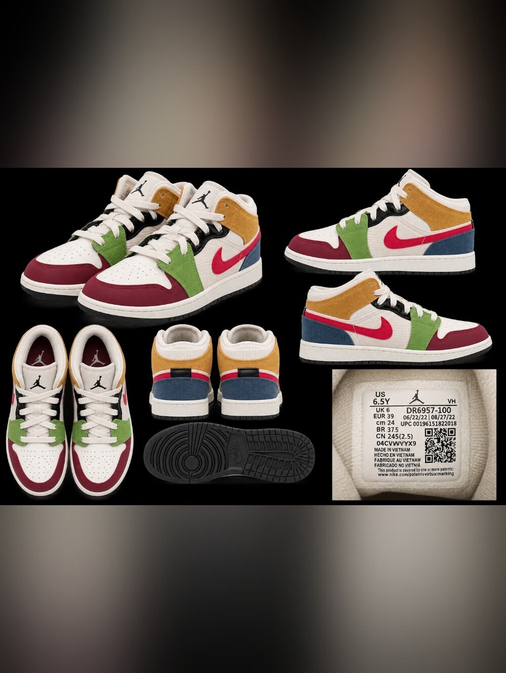 Air Jordan 1 Mid SE Messy Room Patchwork GS 6.5Y DR6957-100